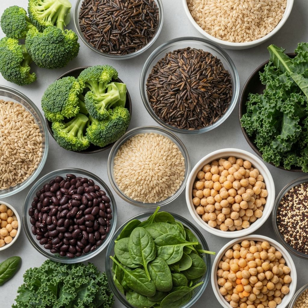 Fresh whole foods including vegetables and grains